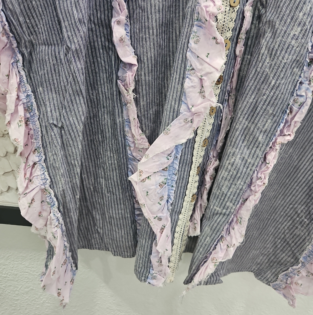 SOLD OUT! Boho Ruffled Button-Front in Mineral Washed Distressed Ruffle Tunic - Picture 4 of 7
